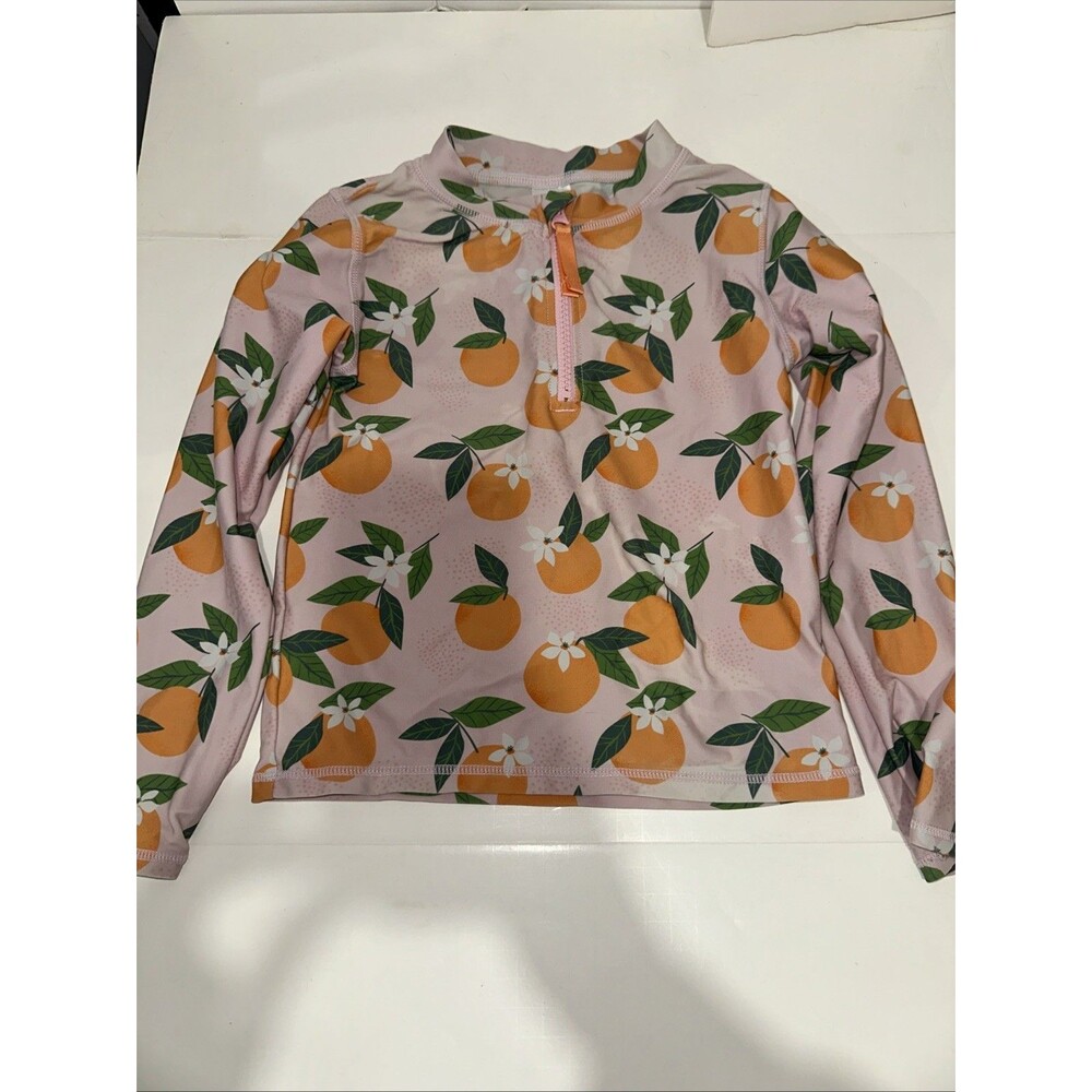 RuffleButts Rash Guard Girls 6 Pink Orange Fruit Print Long Sleeve Swim Top